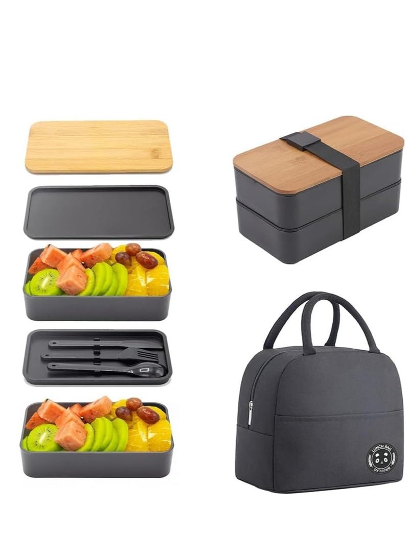 0TO1 TECH Bento Box, Adult Lunch Box with lunch bag,Japanese Stackable Lunch Box with Compartments, Bento lunch Box with Utensil & Chopsticks & Dip Container Set of, Microwavable,1200ML - Image 1