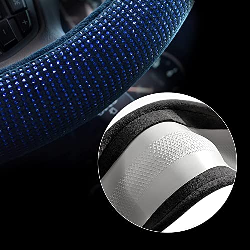 Valleycomfy Steering Wheel Cover for Women Men Bling Bling Crystal Diamond Sparkling Car SUV Wheel Protector Universal Fit 15 Inch (Black with Blue Diamond,Standard Size(14" 1/2-15" 1/4)) - Image 4
