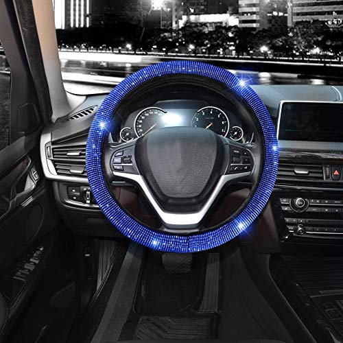Valleycomfy Steering Wheel Cover for Women Men Bling Bling Crystal Diamond Sparkling Car SUV Wheel Protector Universal Fit 15 Inch (Black with Blue Diamond,Standard Size(14" 1/2-15" 1/4)) - Image 3