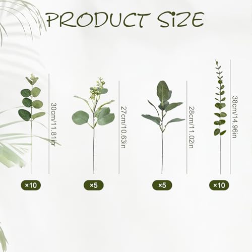 Holyenten 30 Pcs Eucalyptus Stems Bulk, 4 Kinds Mixed Artificial Silver Dollar Eucalyptus Greenery Branches for Wedding Centerpieces, Floral Arrangements, Vase Bouquet Home Decor - Image 2