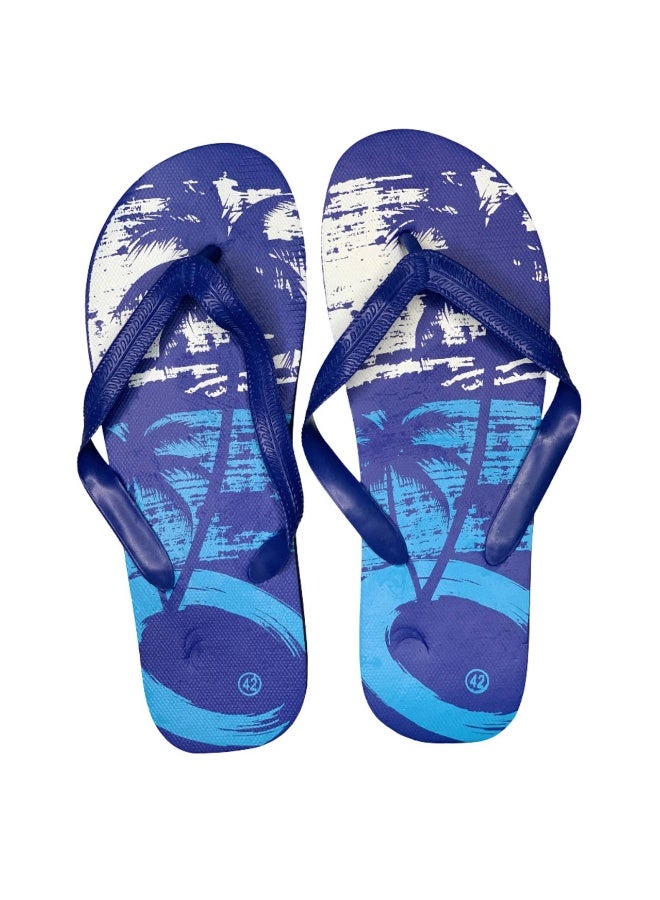 Influence Germany Men's Summer Flip-Flops – Blue & White Palm Tree Print with Dark Blue Straps - Image 1