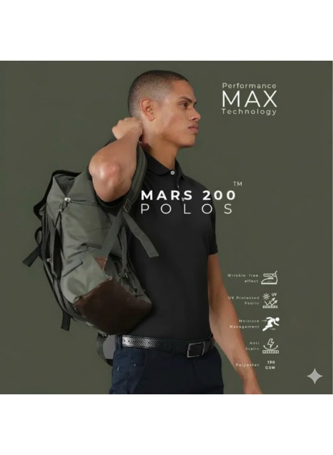 H M E Mens T-Shirt POLO Black Mars 200 Premium Wrinkle-Free ,UV Protection, Moisture Management, Durable 190 GSM Polyester - Image 2