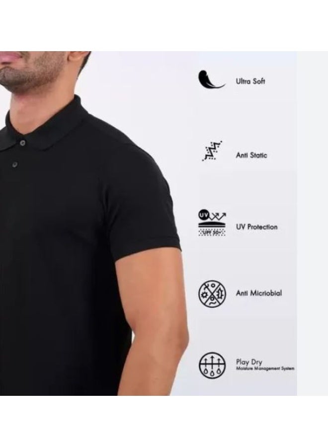 H M E Mens T-Shirt POLO Black Mars 200 Premium Wrinkle-Free ,UV Protection, Moisture Management, Durable 190 GSM Polyester - Image 4