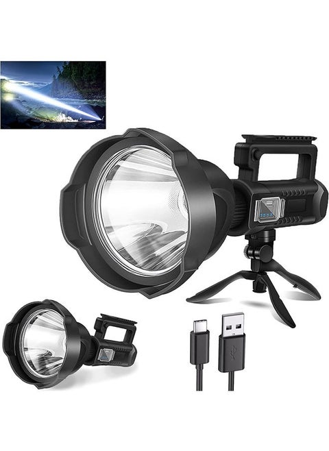 Rechargeable Spotlight Torch, LED Super Bright P70 High Lumen Handheld Tactical Torch, 4 Brightness Modes and IPX6 Waterproof Large Searchlight with USB Output and Foldable Tripod for Camping/Hunting