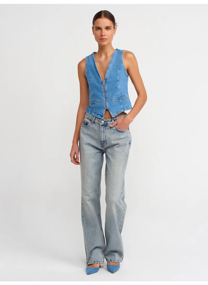 Dilvin 50704 Zippered Front Denim Vest-Blue