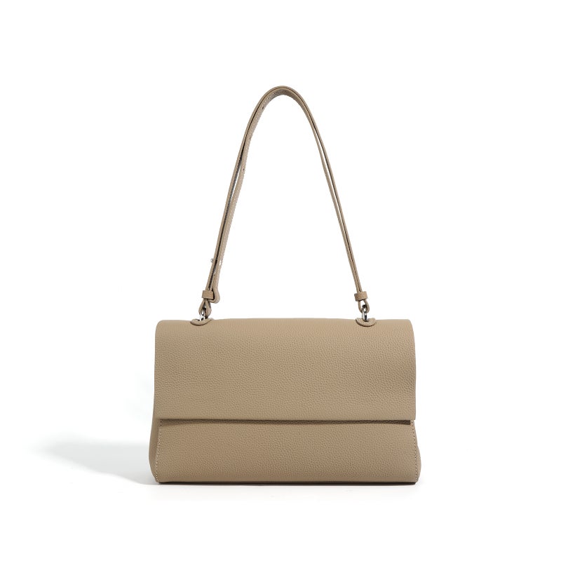 New Litchi Pattern First Layer Cowhide Shoulder Bag Simple Textured Soft Leather Large Capacity Commuter Women'S Bag Niche - Image 1