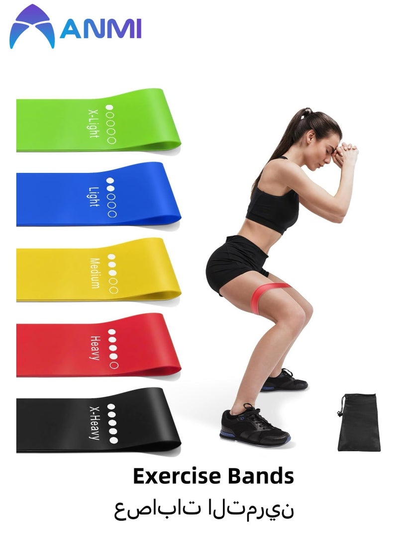 Anmi 5 Pcs Exercise Bands  for Working Out, Set with 5 Resistance Levels for Indoor and Outdoor Fitness, Leg Strength Training, Yoga  - Image 1
