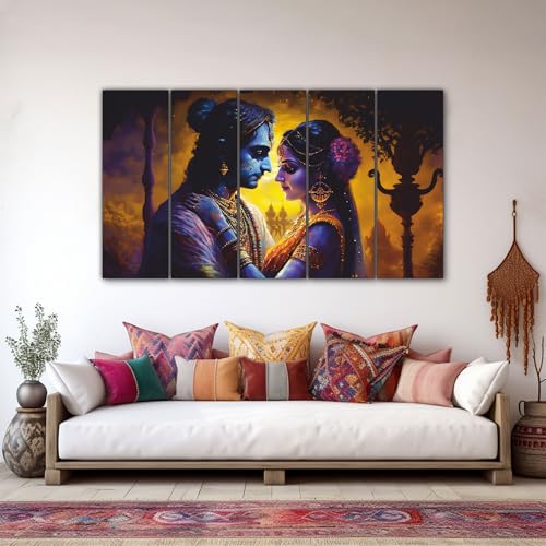 The Castle Decor Radha Krishna Wall Painting for Living Room Big Size - Radha Krishna Painting Wall Decor for Bedroom, Office, Hotels - Peaceful Digital Painting Wooden Framed for Gifting (27x48 inch) - Image 1