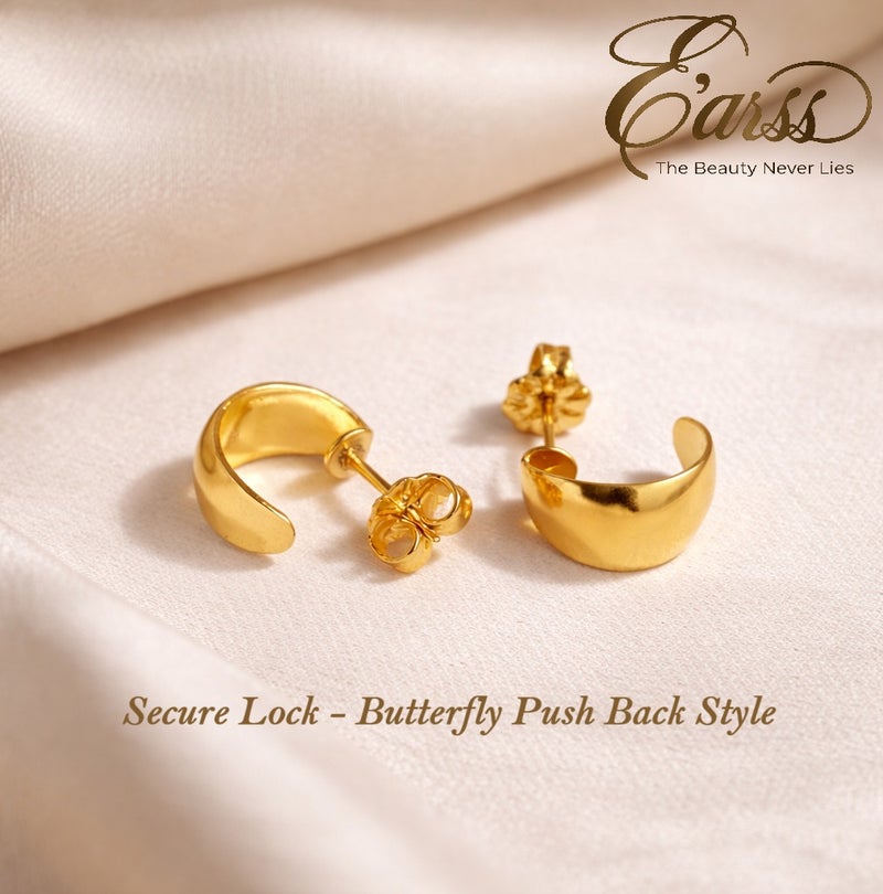 Earss Gold Plated Crescent Hoop Earrings for Women & Girls – Stainless Steel Small Half Hoop Earrings with Push Back Closure, Minimalist Everyday Jewelry - Image 4