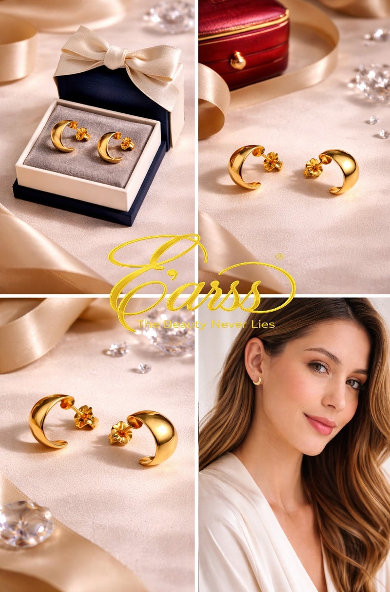 Earss Gold Plated Crescent Hoop Earrings for Women & Girls – Stainless Steel Small Half Hoop Earrings with Push Back Closure, Minimalist Everyday Jewelry - Image 5