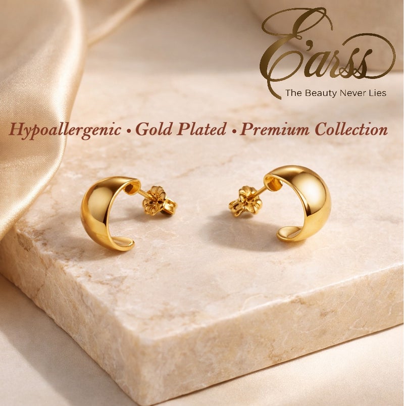 Earss Gold Plated Crescent Hoop Earrings for Women & Girls – Stainless Steel Small Half Hoop Earrings with Push Back Closure, Minimalist Everyday Jewelry - Image 3