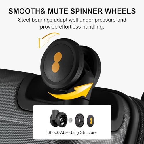 LEVEL8 حقيبة سفر قابلة للدحرجة معتمدة من شركات الطيران، حقائب يد بعجلات، حقائب خفيفة الوزن ذات ملمس مضيء للرجال والنساء، قفل TSA، 20 بوصة، رمادي داكن - Image 3
