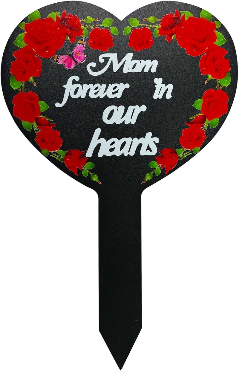 OZIO Heart Memorial Plaque Stake Sympathy Grave Markers Cardinals Garden Metal Grave Stake Decoration for Mom Dad Cemetery Outdoors Yard Garden(Mom-C) - Image 1