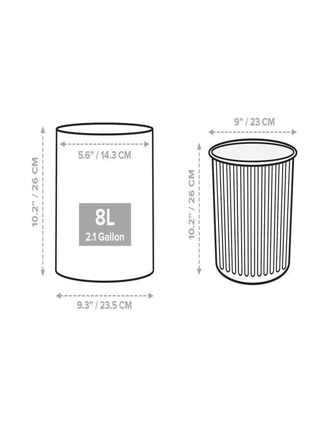 Primo Supply Modern Round Waste Basket - 2.1Gal/7.9L Open Top Trash Bin - Gray Garbage Can with Removable Plastic Bin Liner - Touchless Bathroom Garbage Can or Trash Can for Kitchen - Minimalist Office Trash Can - Image 2