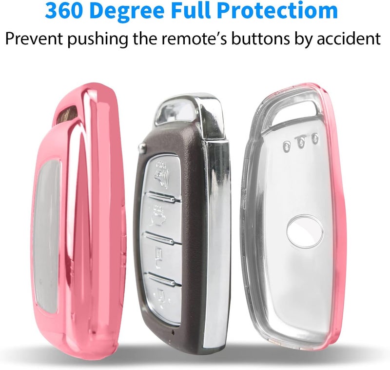 QBUC Pink Key Fob Cover for Hyundai Elantra, Ioniq, Sonata, Tucson - Soft TPU 360 Degree Protector with Keychain - Image 5
