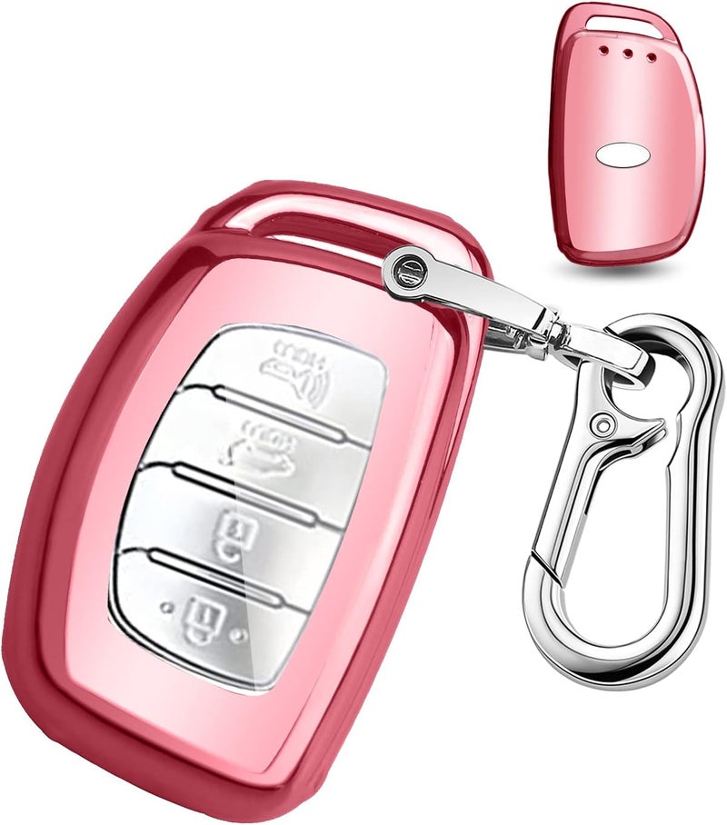 QBUC Pink Key Fob Cover for Hyundai Elantra, Ioniq, Sonata, Tucson - Soft TPU 360 Degree Protector with Keychain - Image 1