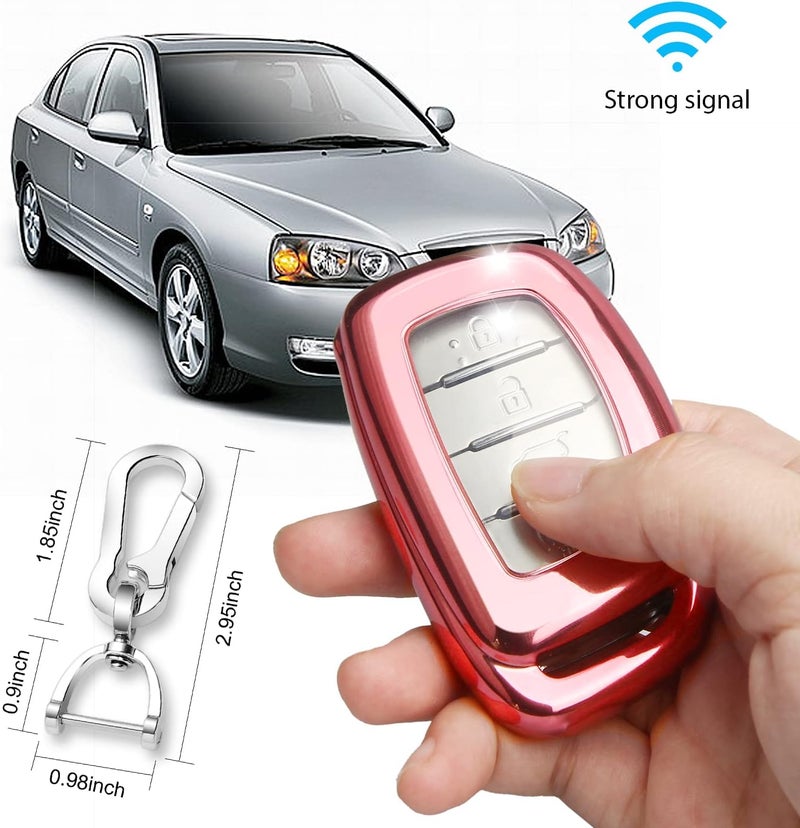 QBUC Pink Key Fob Cover for Hyundai Elantra, Ioniq, Sonata, Tucson - Soft TPU 360 Degree Protector with Keychain - Image 4