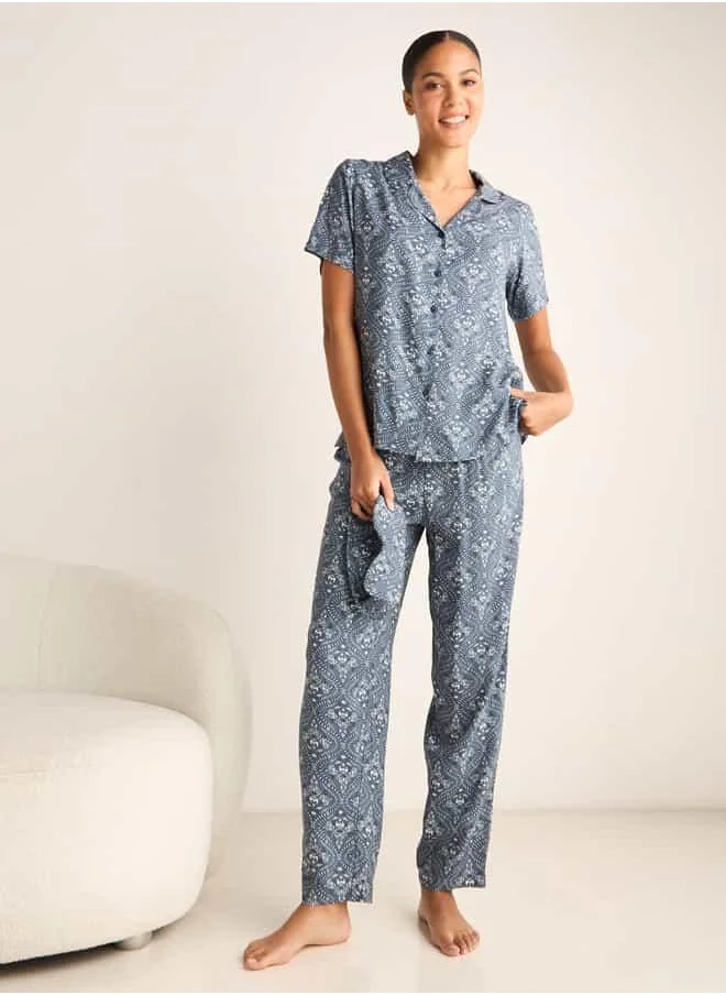 FAV Floral Print Short Sleeves Shirt and Pyjama Set