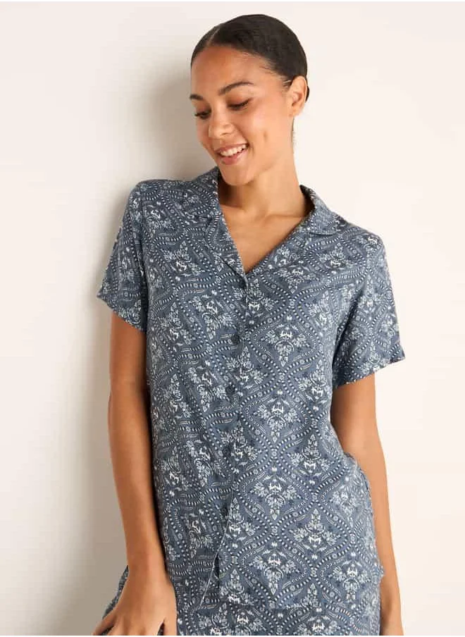 FAV Floral Print Short Sleeves Shirt and Pyjama Set