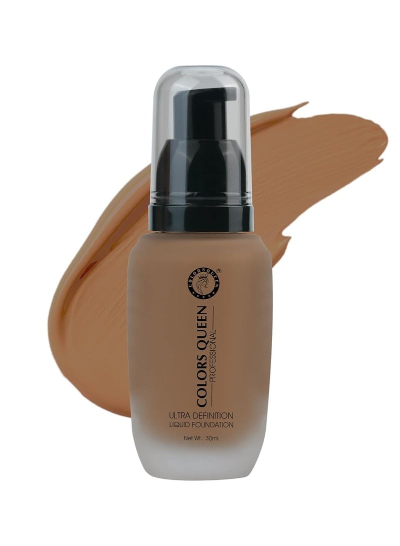 COLORS QUEEN ultra definition liquid foundation lightweight full coverage dewy finish easy blend waterproof and sweat proof face makeup foundation caramel 30ml - Image 1