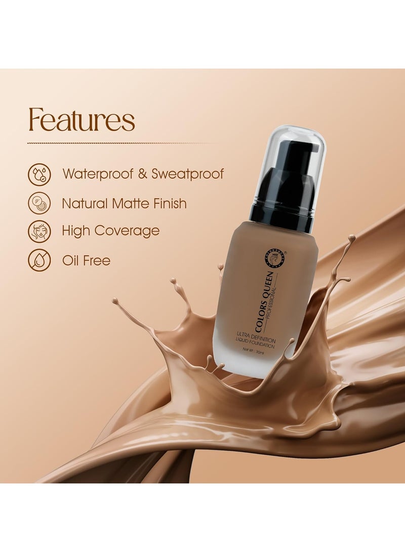 COLORS QUEEN ultra definition liquid foundation lightweight full coverage dewy finish easy blend waterproof and sweat proof face makeup foundation caramel 30ml - Image 2