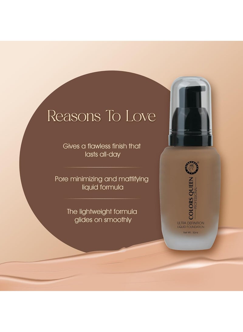 COLORS QUEEN ultra definition liquid foundation lightweight full coverage dewy finish easy blend waterproof and sweat proof face makeup foundation caramel 30ml - Image 3