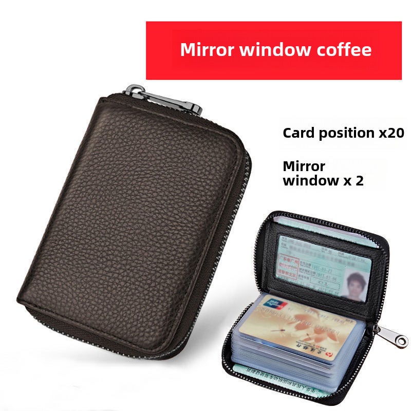 Chic Multi-Card Accordion Wallet Large Capacity Fashionable Fold Coffee: Mirror Window-20 card position +2 ID position