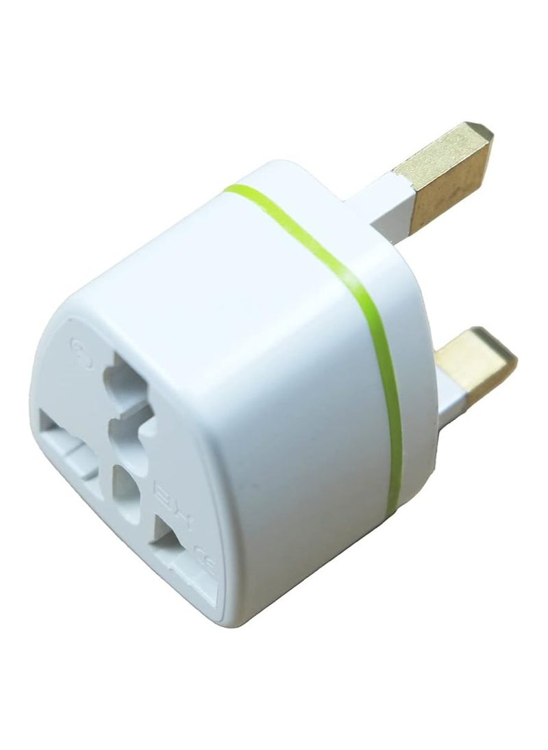 Zolele Universal Power Adaptor 3 Pin Travel Adapter For US/AU/JP/CN Socket UK Plug 250V 13A- White