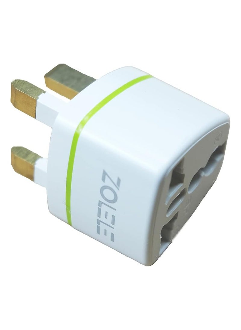 Zolele Universal Power Adaptor 3 Pin Travel Adapter For US/AU/JP/CN Socket UK Plug 250V 13A- White