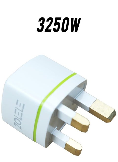 Zolele Universal Power Adaptor 3 Pin Travel Adapter For US/AU/JP/CN Socket UK Plug 250V 13A- White