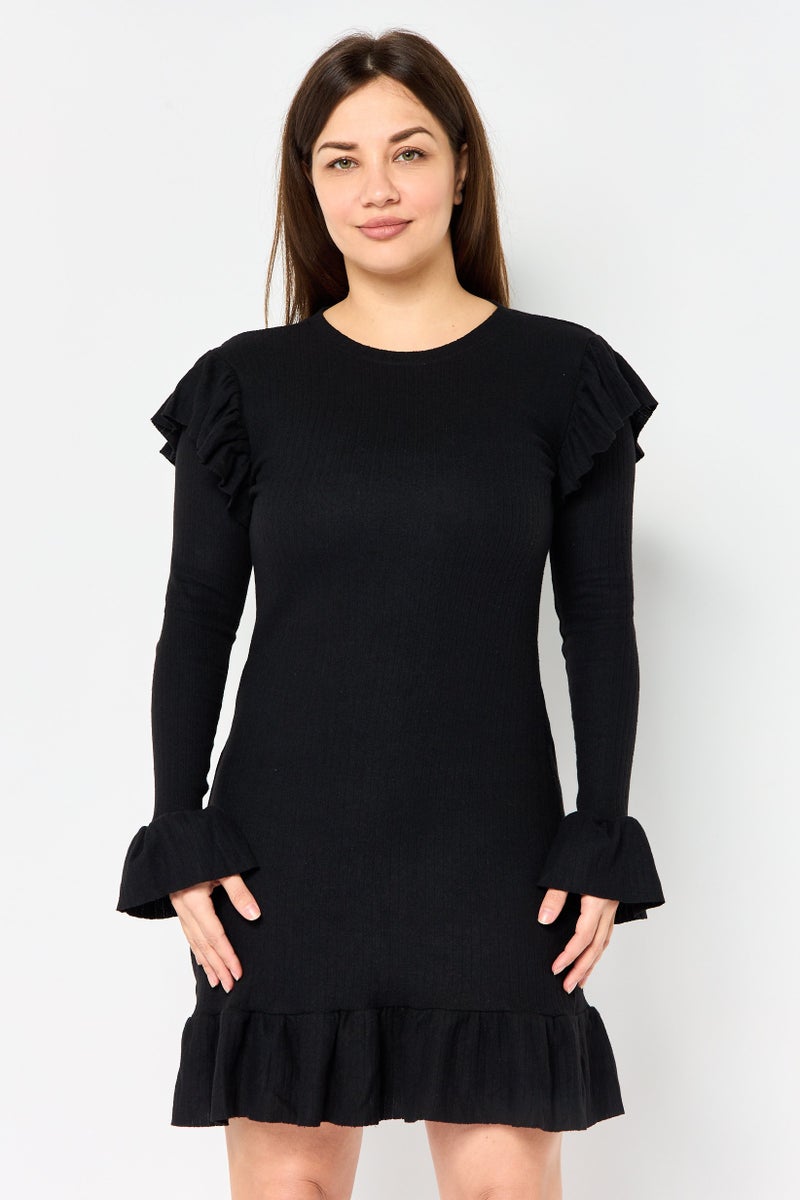 Olalook Women Solid Mini Dress, Black - Image 1