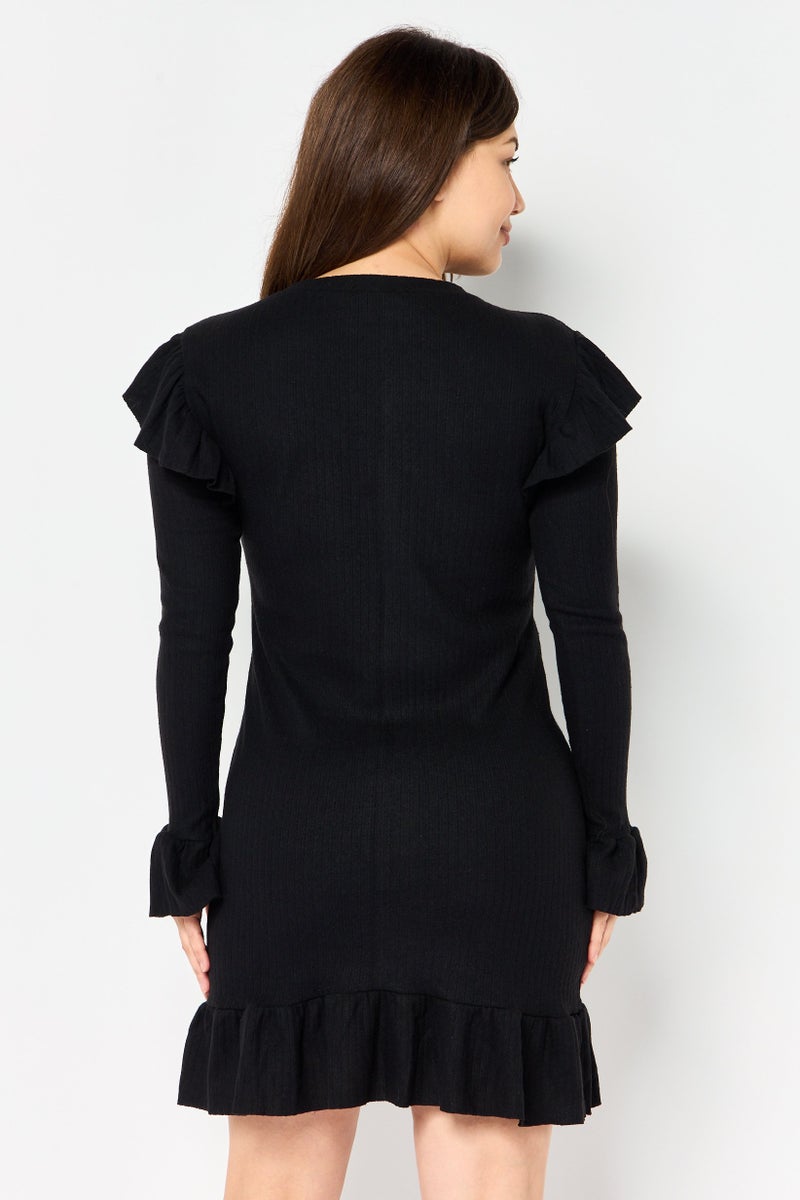 Olalook Women Solid Mini Dress, Black - Image 3