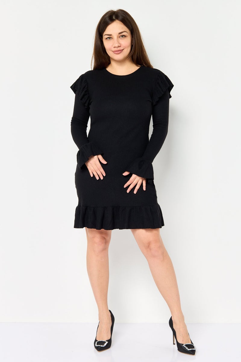 Olalook Women Solid Mini Dress, Black - Image 4
