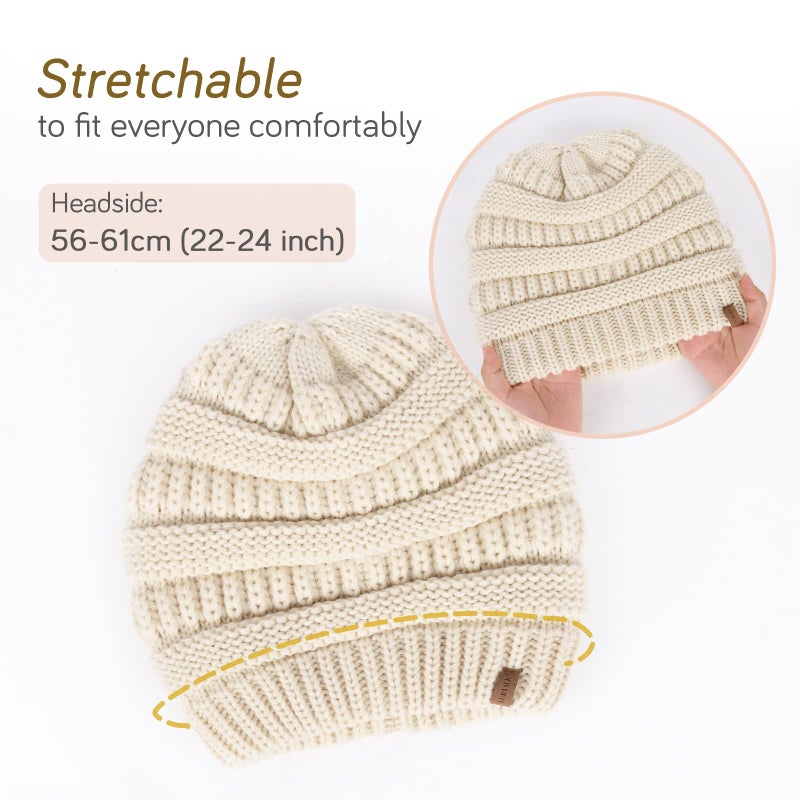 FURTALK Winter Beanie Hat for Women Satin Lined Cable Knit Chunky Slouchy Beanies Skull Warm Cap Beige One Size - Image 5