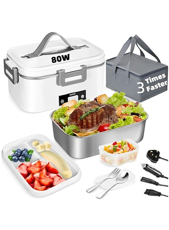 Beauenty Electric Heated Lunch Box for Adults,80W Food Heated 12V 24V 220V Portable Food Warmer Heater,1.8L Leakproof Self Heating Lunch Box Container with Lid for Car Truck Office Home Travel Camping - Image 1