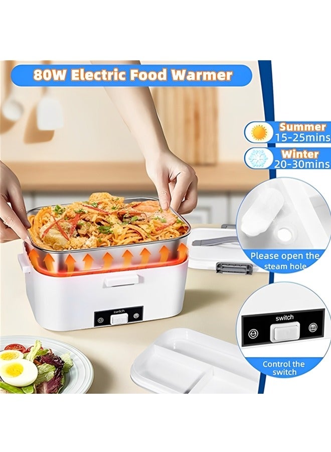 Beauenty Electric Heated Lunch Box for Adults,80W Food Heated 12V 24V 220V Portable Food Warmer Heater,1.8L Leakproof Self Heating Lunch Box Container with Lid for Car Truck Office Home Travel Camping - Image 2