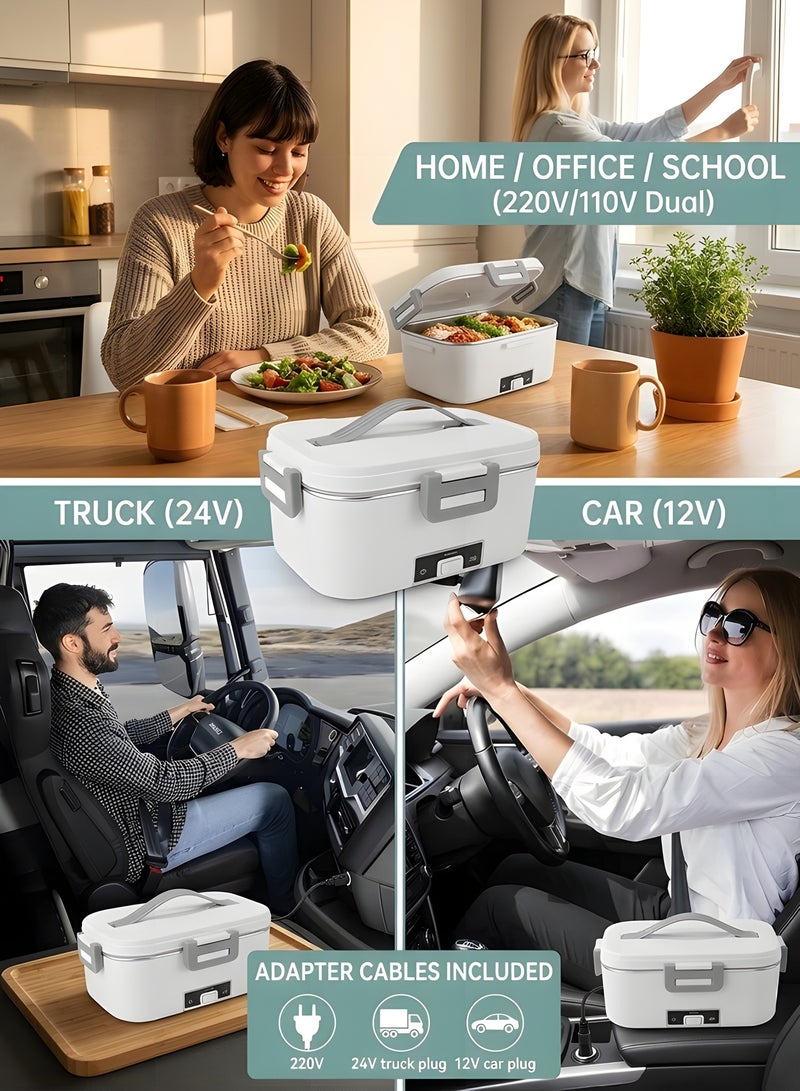 بيوينتي صندوق غداء كهربائي ساخن للكبار، 80 واط، سخان طعام محمول 12 فولت 24 فولت 220 فولت، وعاء طعام ذاتي التسخين سعة 1.8 لتر مقاوم للتسرب مع غطاء، مثالي للسيارة والشاحنة والمكتب والمنزل والسفر والتخييم - Image 3