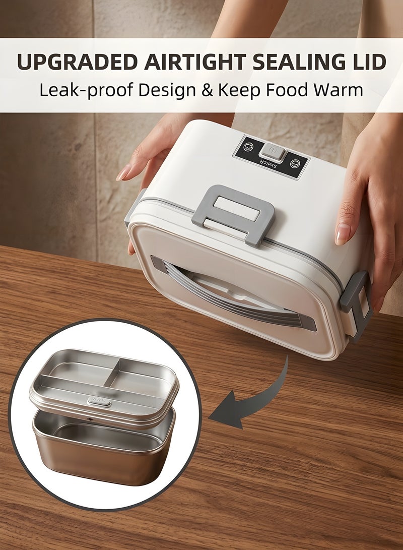 بيوينتي صندوق غداء كهربائي ساخن للكبار، 80 واط، سخان طعام محمول 12 فولت 24 فولت 220 فولت، وعاء طعام ذاتي التسخين سعة 1.8 لتر مقاوم للتسرب مع غطاء، مثالي للسيارة والشاحنة والمكتب والمنزل والسفر والتخييم - Image 4