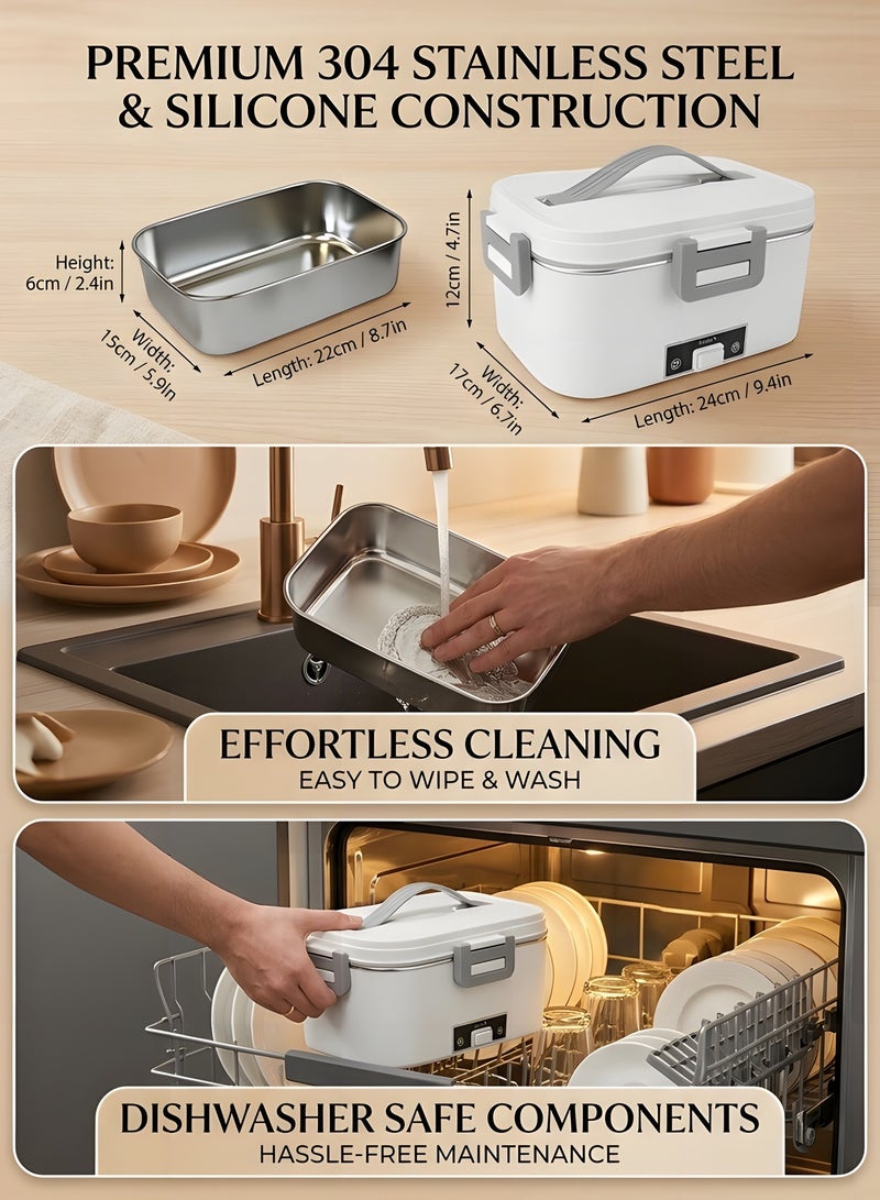 بيوينتي صندوق غداء كهربائي ساخن للكبار، 80 واط، سخان طعام محمول 12 فولت 24 فولت 220 فولت، وعاء طعام ذاتي التسخين سعة 1.8 لتر مقاوم للتسرب مع غطاء، مثالي للسيارة والشاحنة والمكتب والمنزل والسفر والتخييم - Image 5