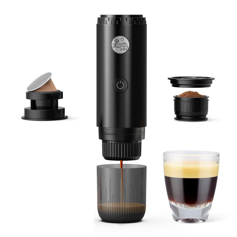 RECAFIMIL Portable 2-in-1 Coffee Maker, Portable 20 Bar Espresso Machine with Automatic Heating, Compatible with NS and Ground Coffee for Camping, Hiking Travel and Home (Black) - Image 1