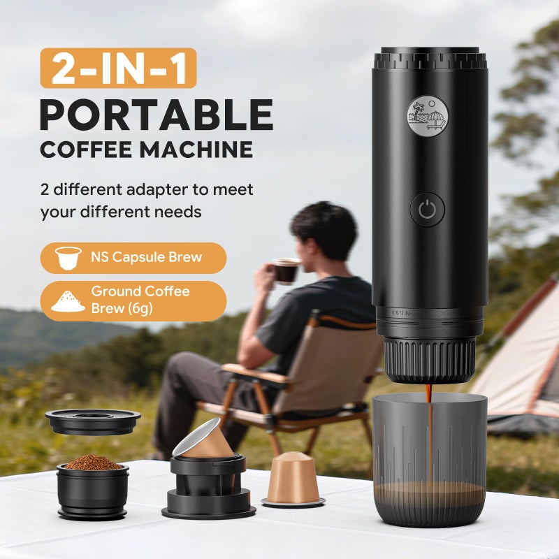 RECAFIMIL Portable 2-in-1 Coffee Maker, Portable 20 Bar Espresso Machine with Automatic Heating, Compatible with NS and Ground Coffee for Camping, Hiking Travel and Home (Black) - Image 3