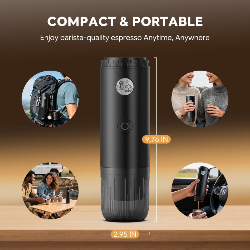 RECAFIMIL Portable 2-in-1 Coffee Maker, Portable 20 Bar Espresso Machine with Automatic Heating, Compatible with NS and Ground Coffee for Camping, Hiking Travel and Home (Black) - Image 4