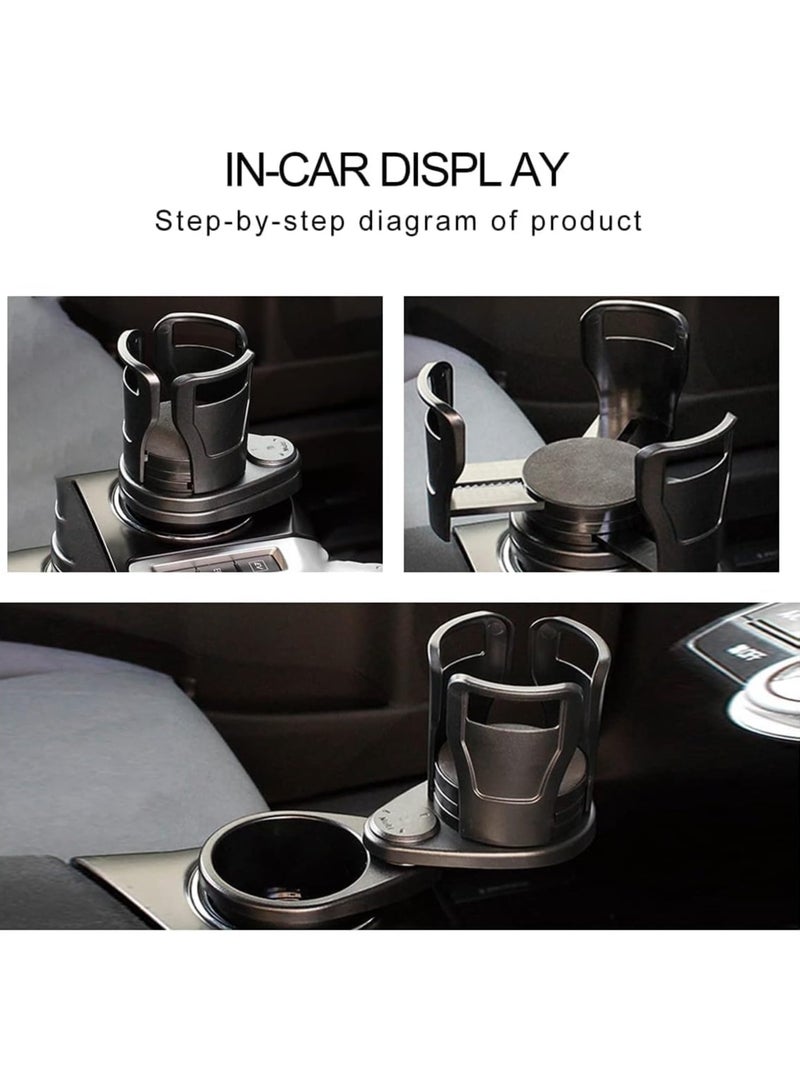 RATSAW Car Cup Holder Expander Car Dual Cup Holder Adjustable 2 In 1 Multifunctional Car Cup Stand Expander for Cars 360°Rotating Car Coffee Drink Cup Holder Expander Adjustable Diameter  - Image 4
