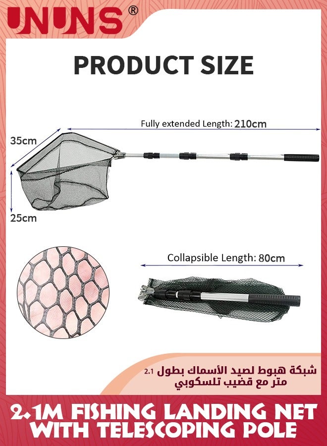 UNUNS Fishing Net,2.1m Floating Fishing Landing Net With Telescopic Pole,Outdoor Collapsible Fish Catching And Releasing Butterfly Net For Kids Youth Adults,Quick Catch Mesh For Various Fish Crustaceans - Image 2
