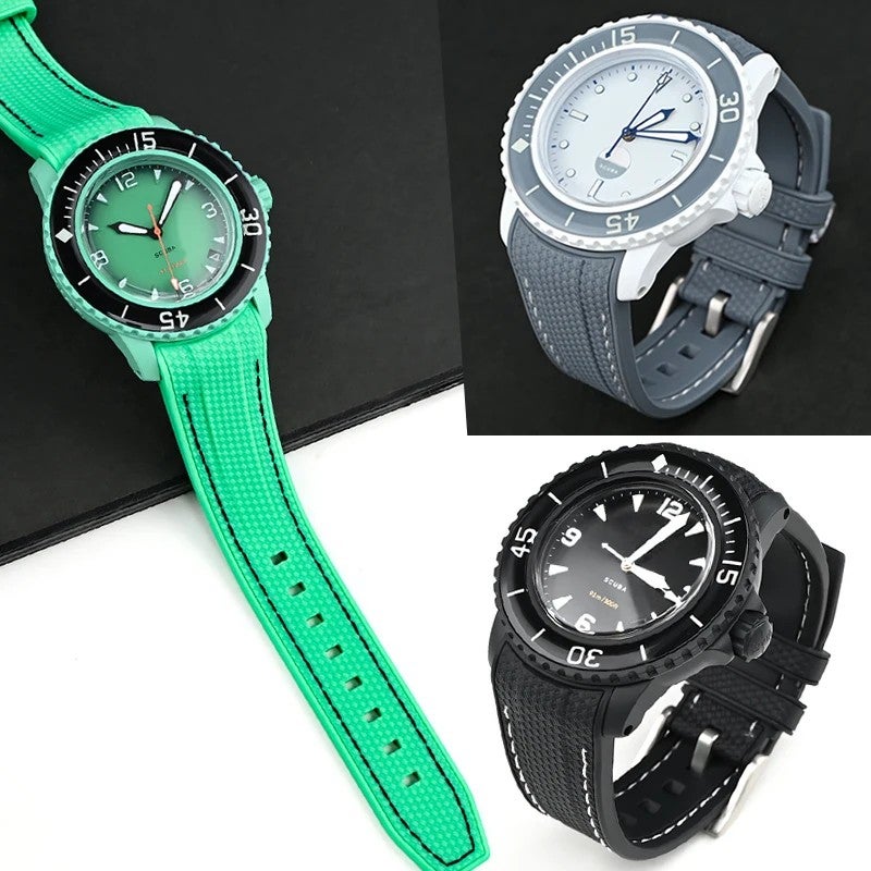 Bluejw Hot Sale 22mm TPU Rubber Watch Strap with Curved Ends – Replacement Band for Swatch & Blancpain 5 OCEANS Watches - Image 4