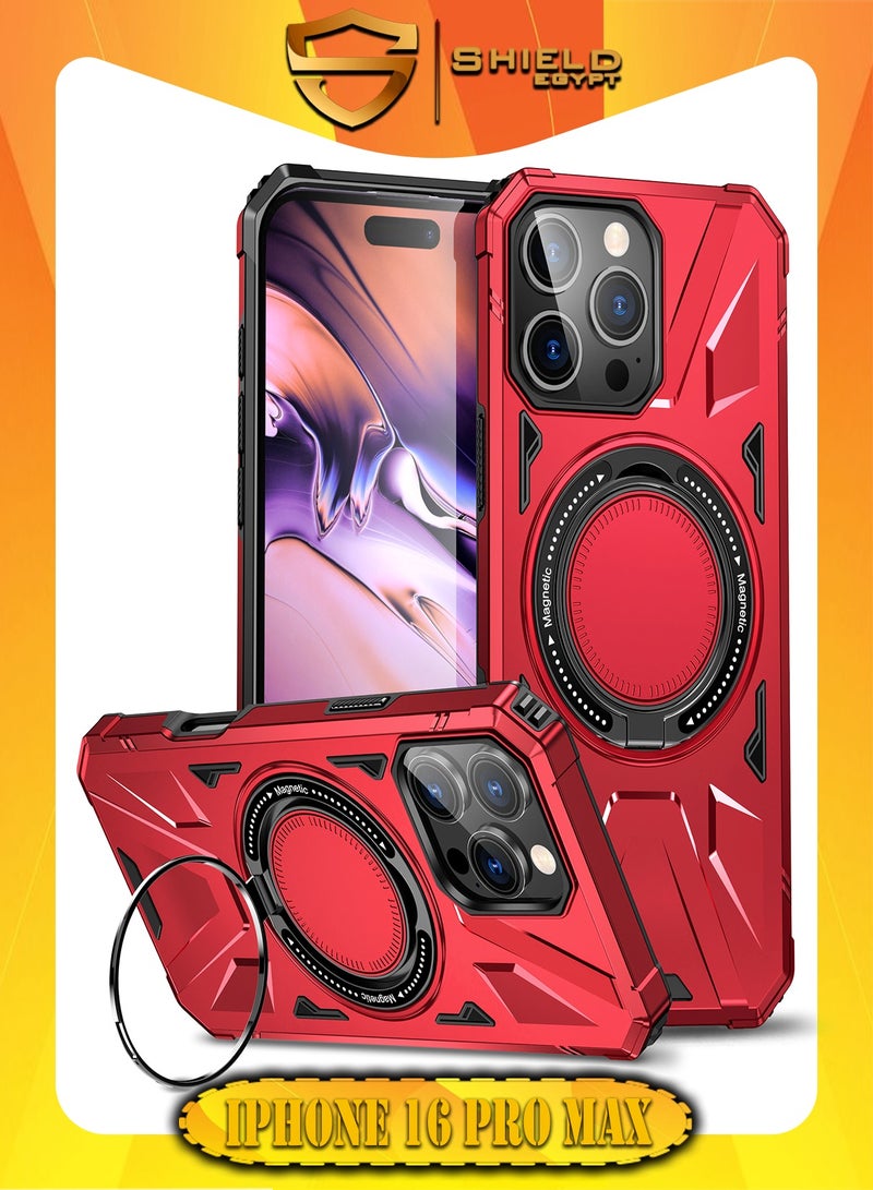 SHIELD EGYPT SHIELD EGYPT For iPhone 16 Pro Max Case Mag-Safe Magnetic Shockproof Phone Case with Ring Holder (Red)