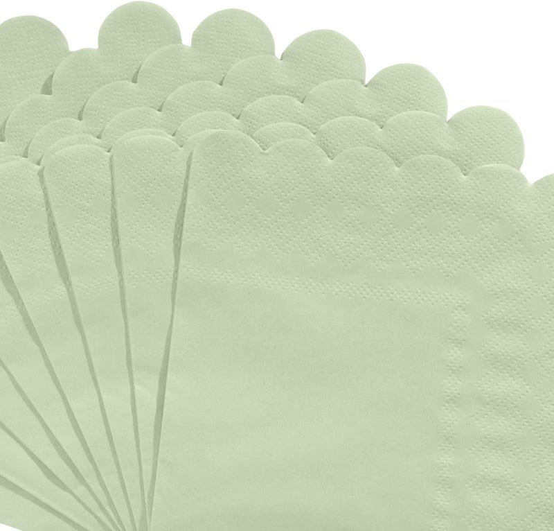 120 Pcs Sage Green Scalloped Cocktail Napkins - Disposable Dessert Beverage Napkins for Weddings and Parties - Image 3