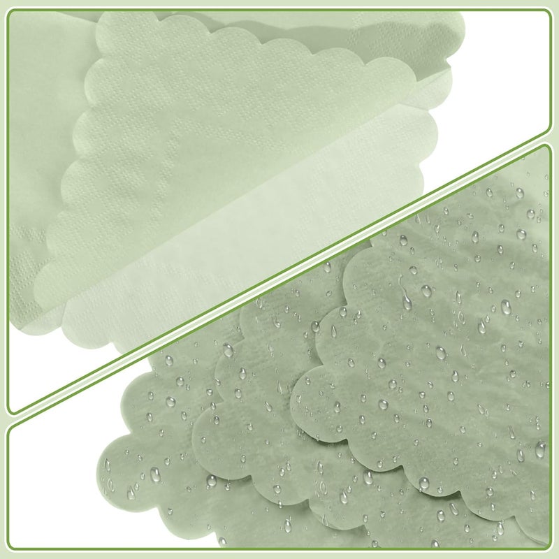 120 Pcs Sage Green Scalloped Cocktail Napkins - Disposable Dessert Beverage Napkins for Weddings and Parties - Image 4