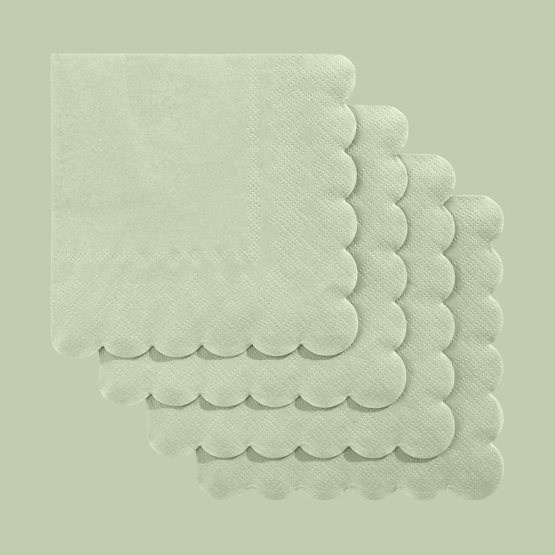 120 Pcs Sage Green Scalloped Cocktail Napkins - Disposable Dessert Beverage Napkins for Weddings and Parties - Image 5