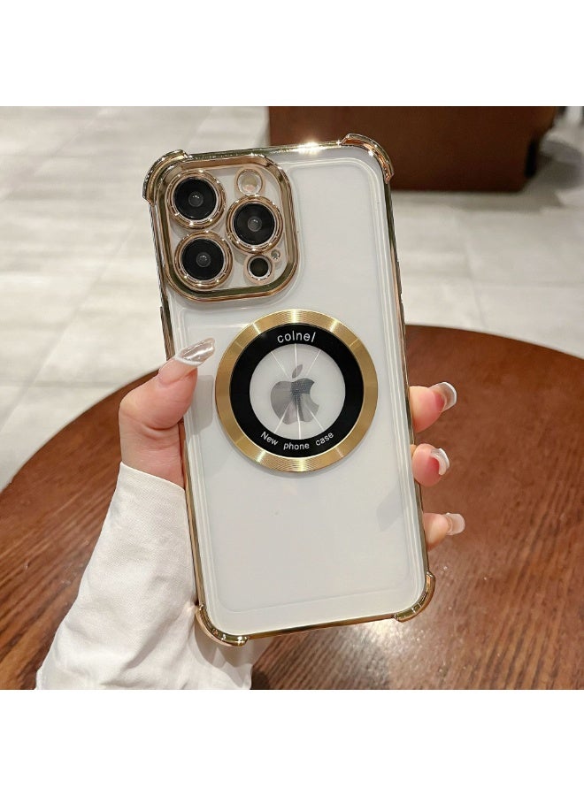 NIBEMINENT Four Corner Airbags Prevent Falling Protection Case With Magsafe For iPhone 14 Plus, Gold